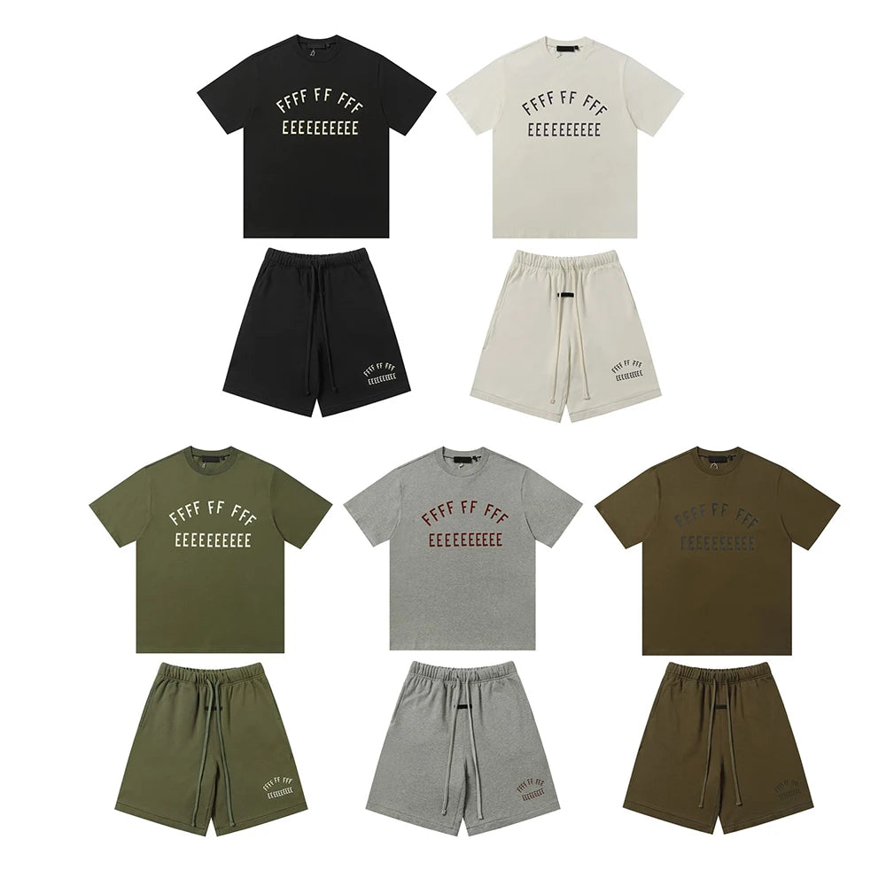24fw Brand New Collection State Letter Print Short Sleeve T Shirt Shorts Sets Men Women