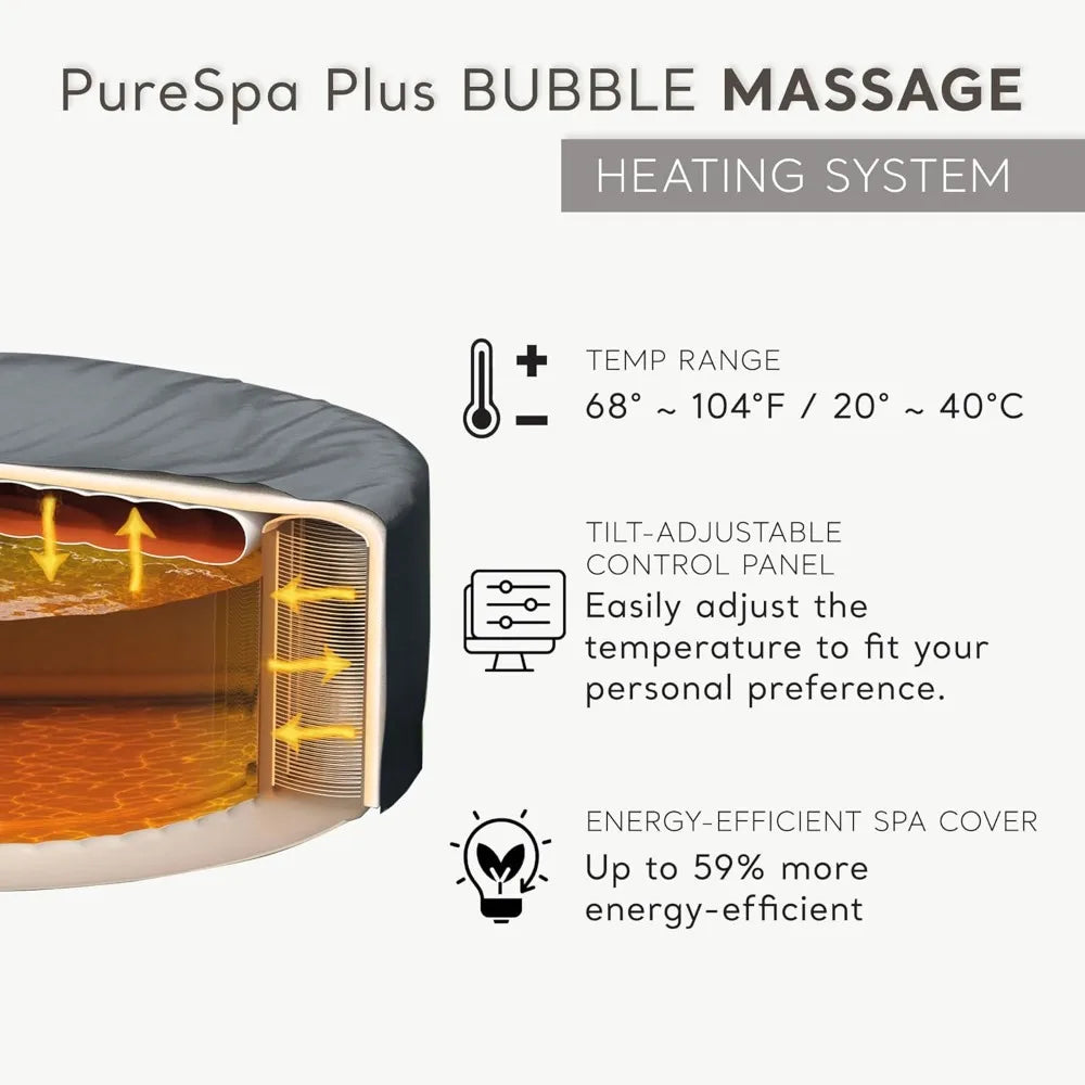 Garden Furniture-Inflatable Hot Tub Spa with Bubble Jets LED Light Cover 6 Person Air Jet Pool