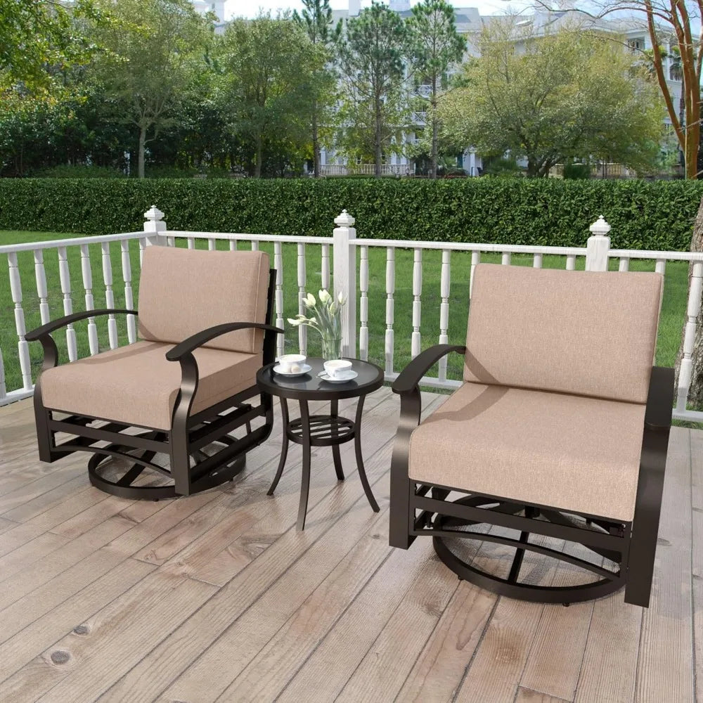 3 Pieces Patio Furniture Set, Swivel Rocking Gliders with Tempered Glass Side Table