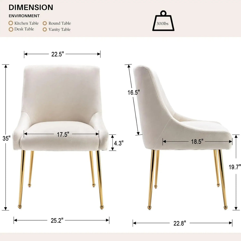 Cream Velvet Dining Chairs Gold Legs, Modern Upholstered Dining Room Chair with Wing Back Set of 4 Armless Padded, Customized