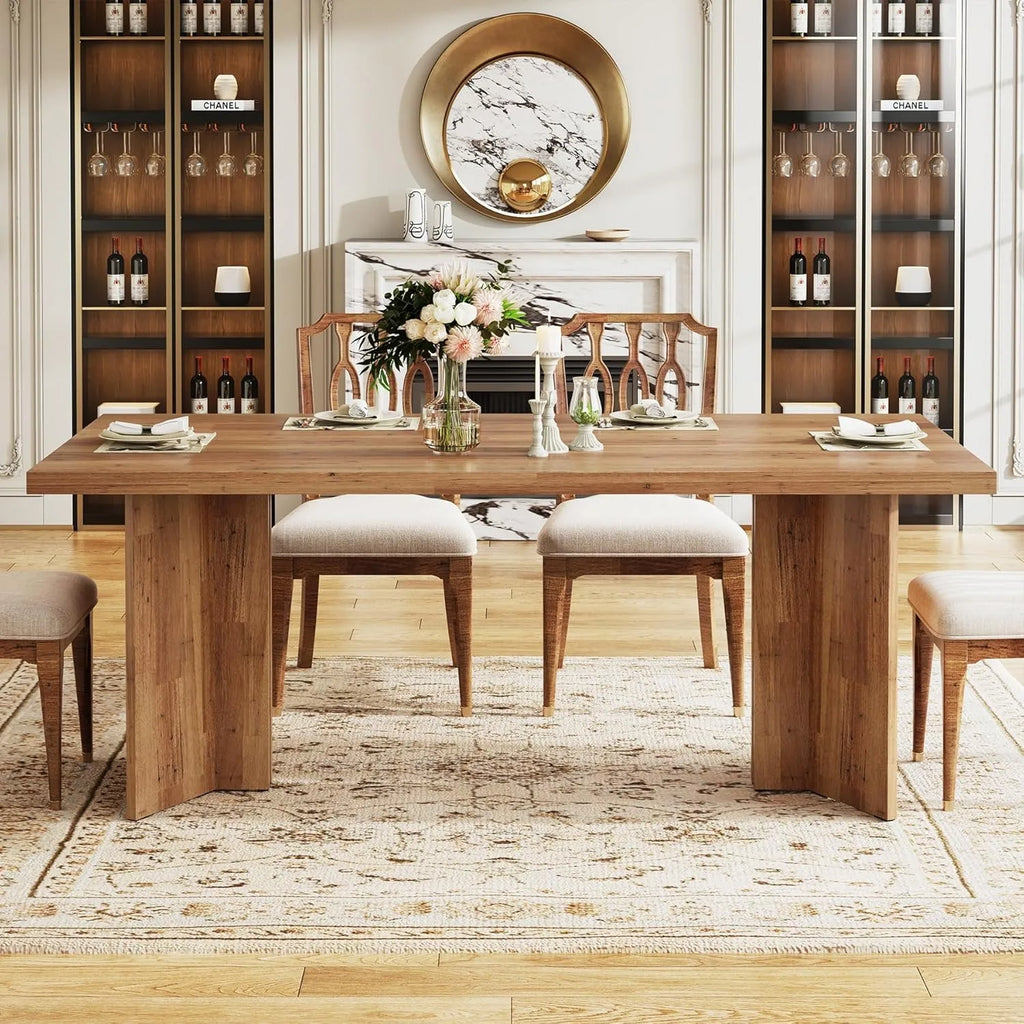 63-inch Dining Table for 4-6, Farmhouse Kitchen Table , Rectangular Eating Table for Dining Room, Living Room