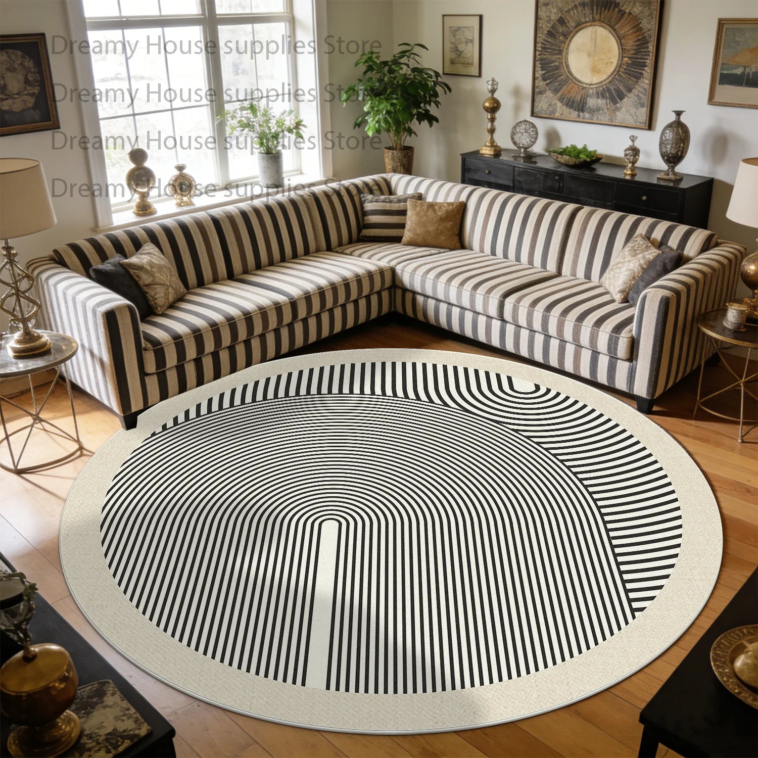 Simple Style Striped Cream Color Round Sofa Floor Mat Decoration Home Living Room Study Non-slip Carpet Bedroom Tables Chair Mat