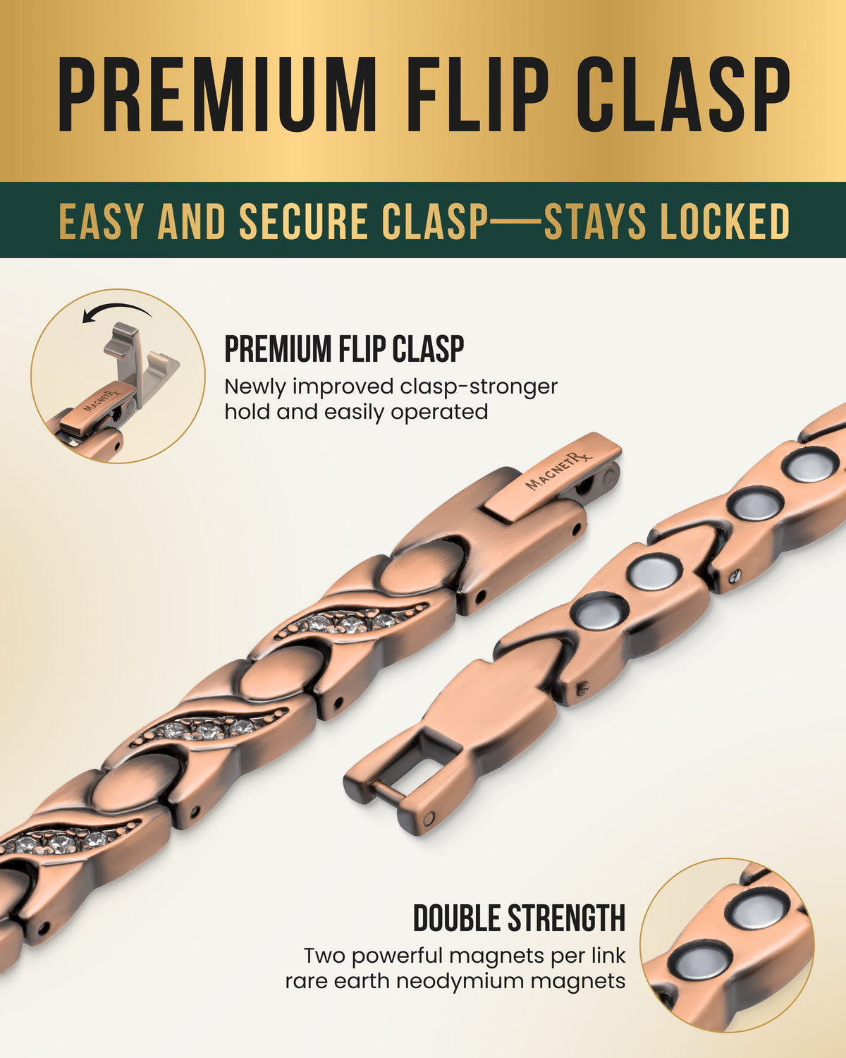 Women’s Ultra Strength Pure Copper Magnetic Bracelet (Crystal XO)